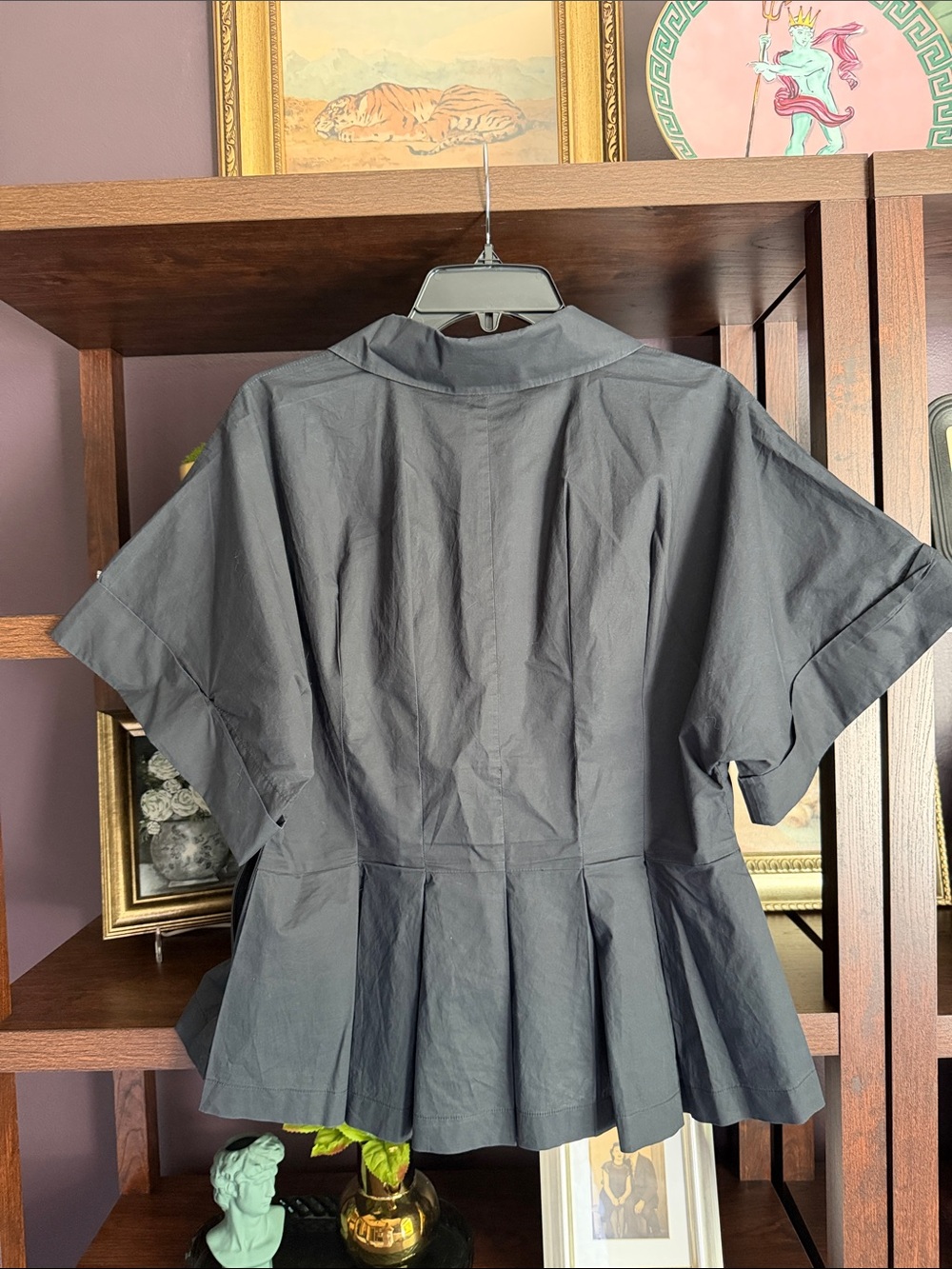 Rebecca Taylor Black Short-Sleeve Button-Down Peplum Shirt - Picture 3 of 5
